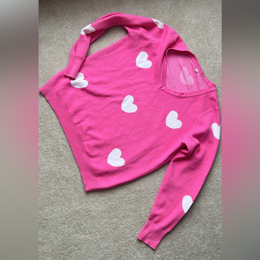 Pink Sweater with White Heart Pattern